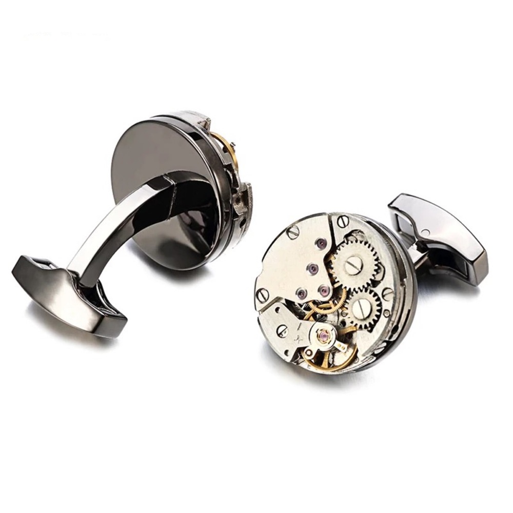 Gunmetal Steampunk Skeleton Clock Gears Cufflinks - Picture 2 of 16